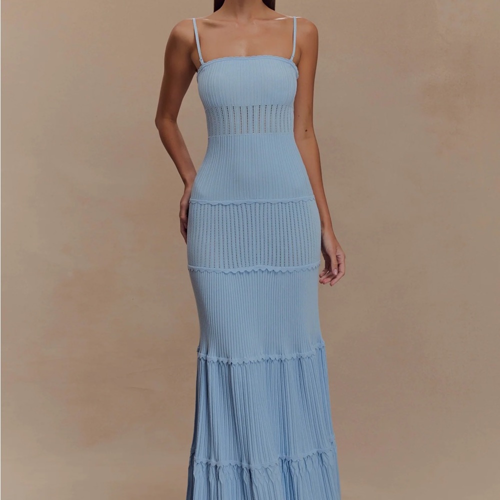 Meshki Light Blue Ribbed Maxi Dress